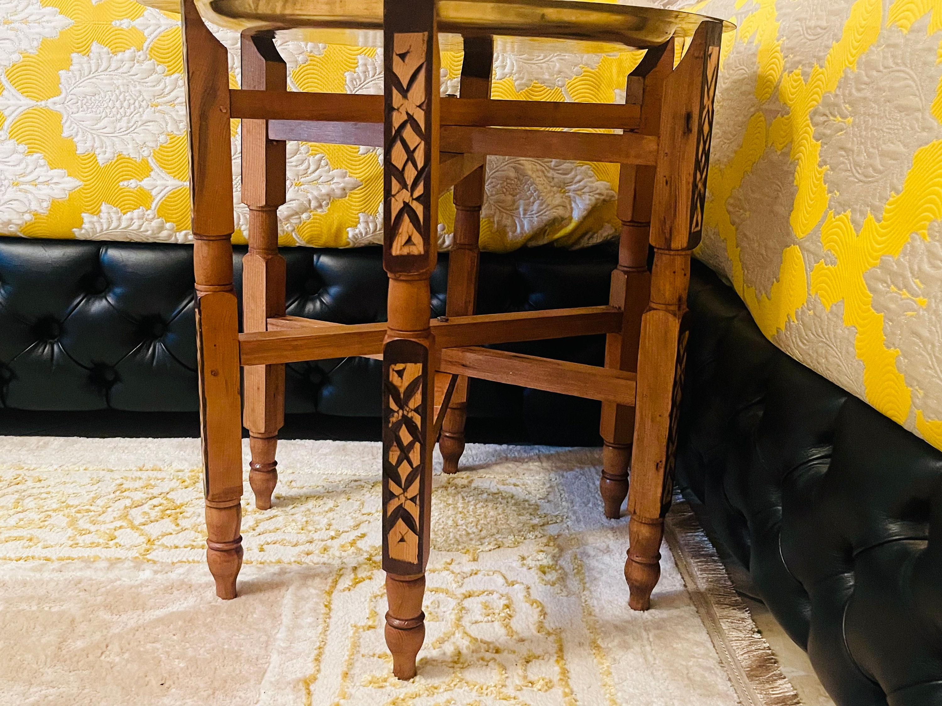 Moroccan Brass Tea Table, Boho Coffee Table, Arabesque Engraved