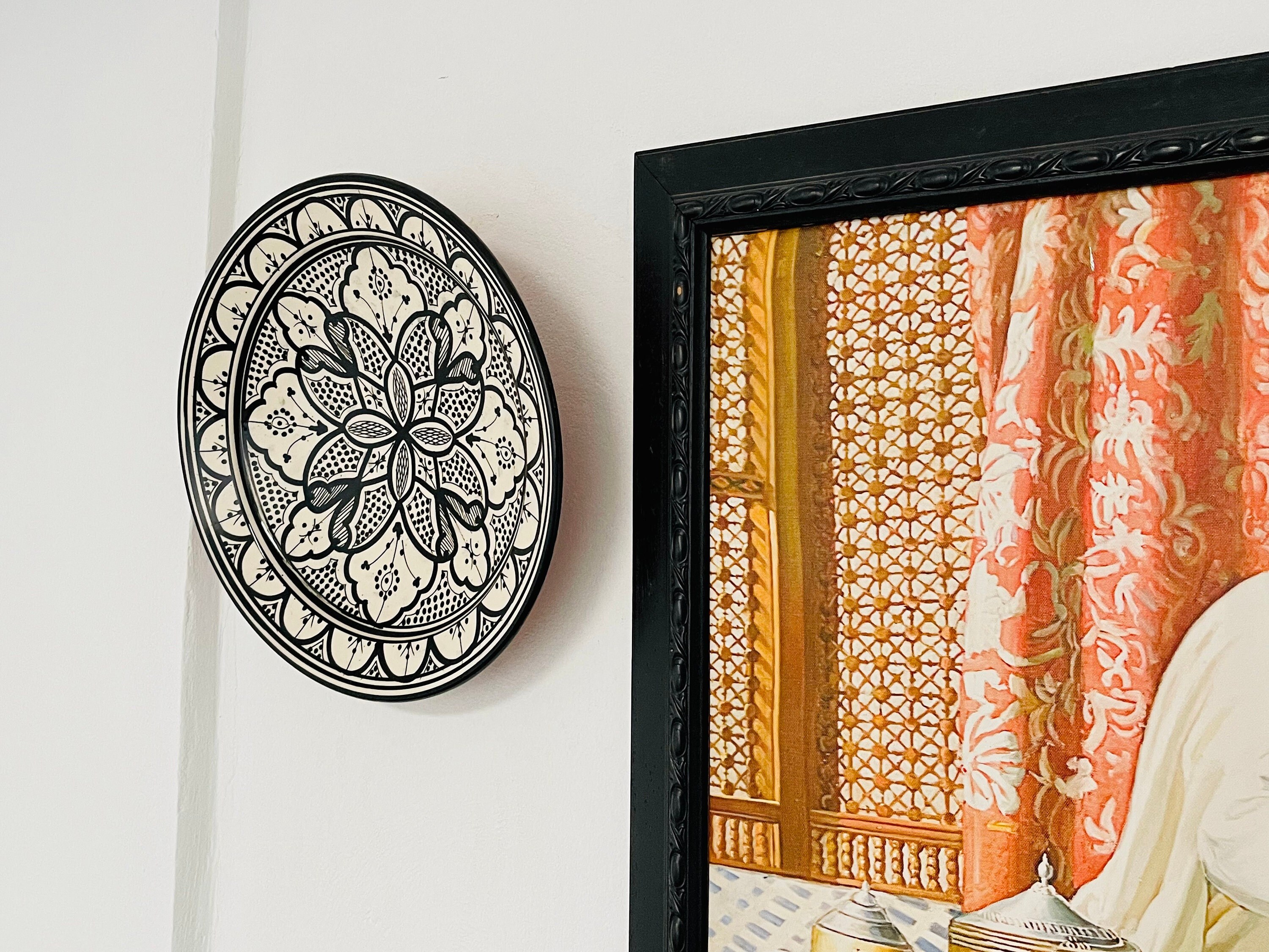 14インチ手描きオリジナルセラミックプレート、陶器プレート、ホーム