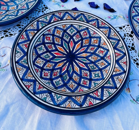 Ensemble de 4 assiettes en céramique marocaine, assiettes en poterie faites à la main et peintes à la main, assiettes à dessert, assiettes décoratives en poterie - Etsy France