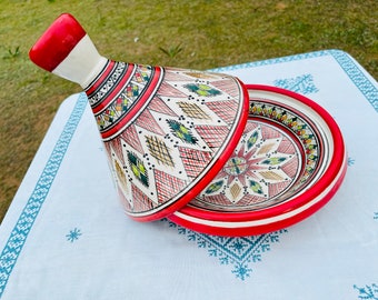 Moroccan Tagine, Hand-painted Pottery Tajine, Handmade Tagine For Cooking and Serving, Ceramic Pot, Red Tajine, kitchenware