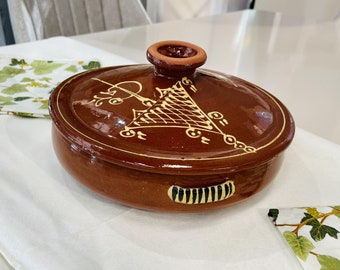Olla de tajín de barro hecha a mano, apta para horno marroquí (8,66 pulgadas)