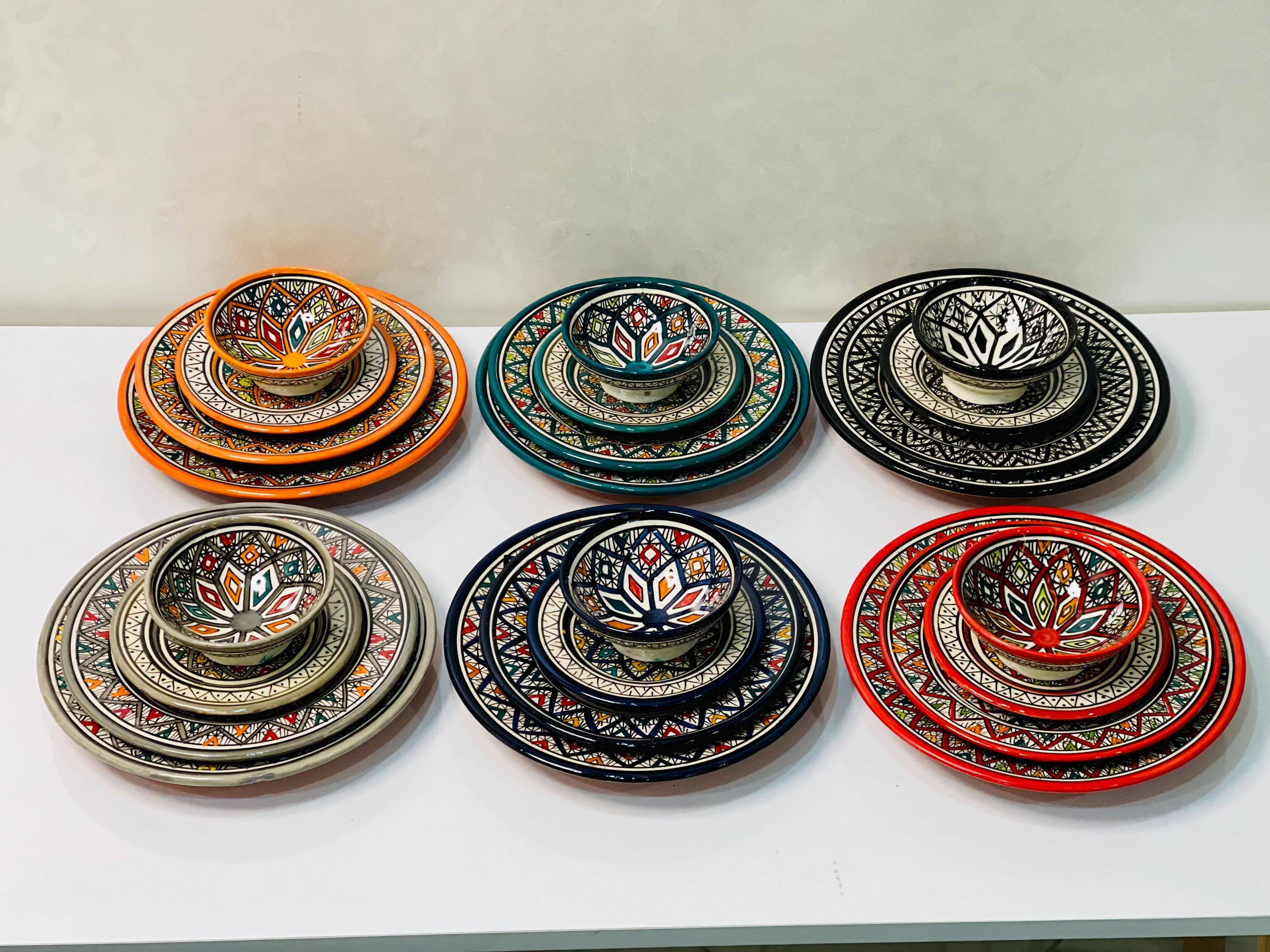 Authentic Moroccan Hand Painted Ceramic Dinnerware Set 24 Pieces