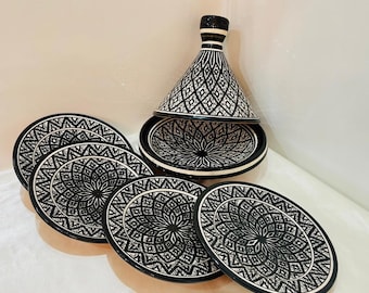 Set of Tagine and Plate Collection, Handmade Plates &Dining Essentials, Handcrafted Ceramic Tagine, Unique Plates, Tableware, Moroccan Flair