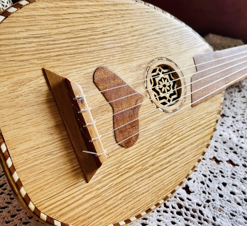 Small Lute Music oud instrument strings tunes, Musical Instrument HandCrafted, Handmade Arabic Oud, Pro Cow Horn Oud image 9