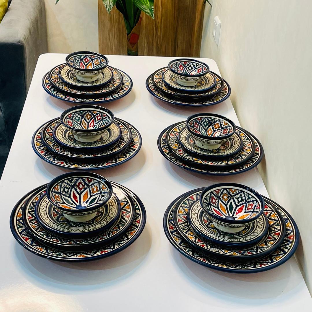 Authentic Moroccan Hand Painted Ceramic Dinnerware Set, Blue