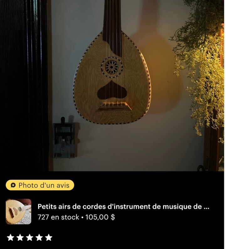 Petits airs de cordes d'instrument de musique de luth, instrument de musique fabriqué à la main, oud arabe fait main, oud professionnel de corne de vache image 10