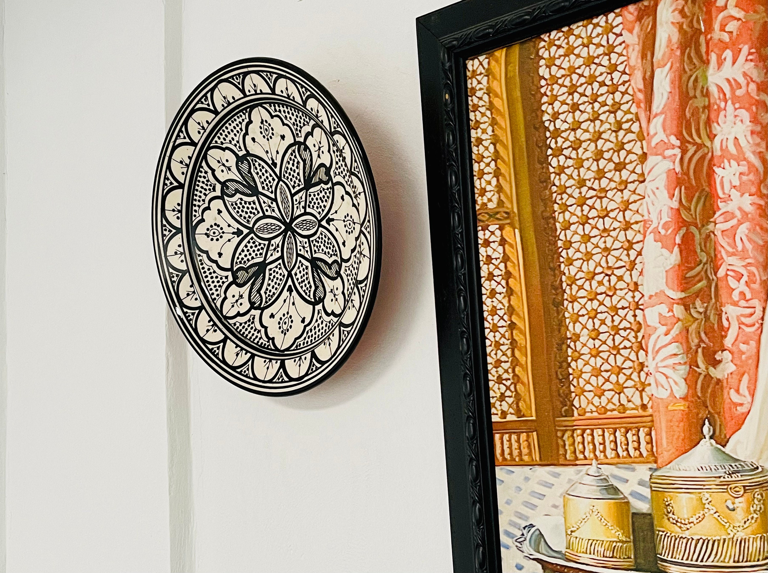 14インチ手描きオリジナルセラミックプレート、陶器プレート、ホーム