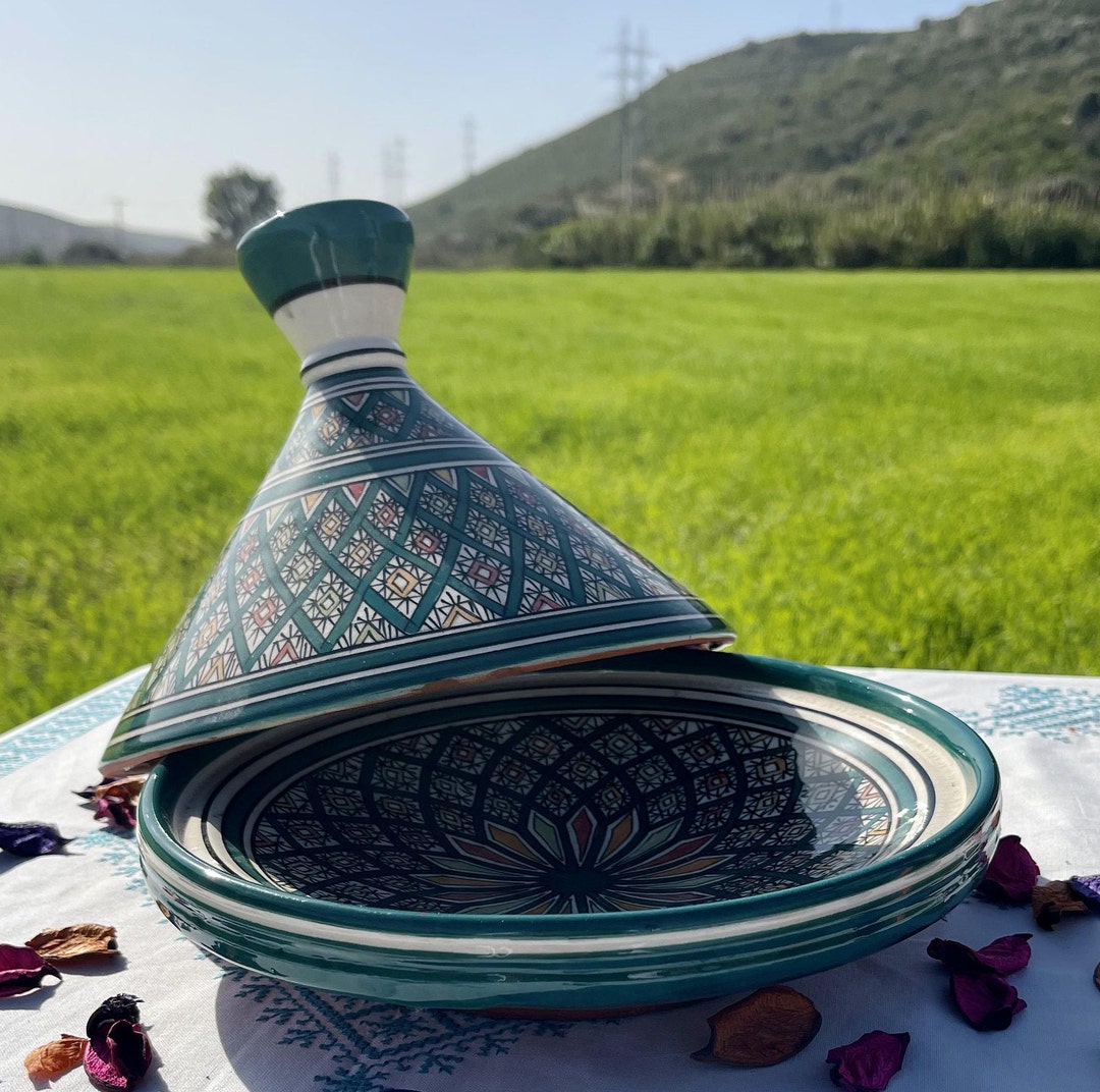 Verve CULTURE Moroccan Tagine Pot, Traditional Ceramic Cooking Pot, Custom Style Tangine, Traditional Design, 7" Tall / 10" Diameter