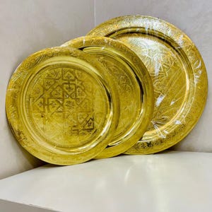 Moroccan Tea Tray - Vintage Brass Serving Tray - Small, Medium & Large Moroccan Tea Table - Brass Tea Set - Moroccan Glasses Tray