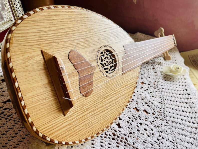 Small Lute Music oud instrument strings tunes, Musical Instrument HandCrafted, Handmade Arabic Oud, Pro Cow Horn Oud image 1