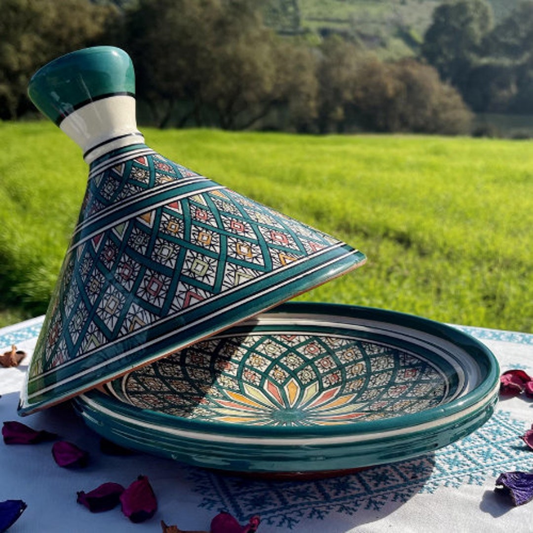 Moroccan Ceramic Tagine for Cooking and Serving, Hand Painted Tajine