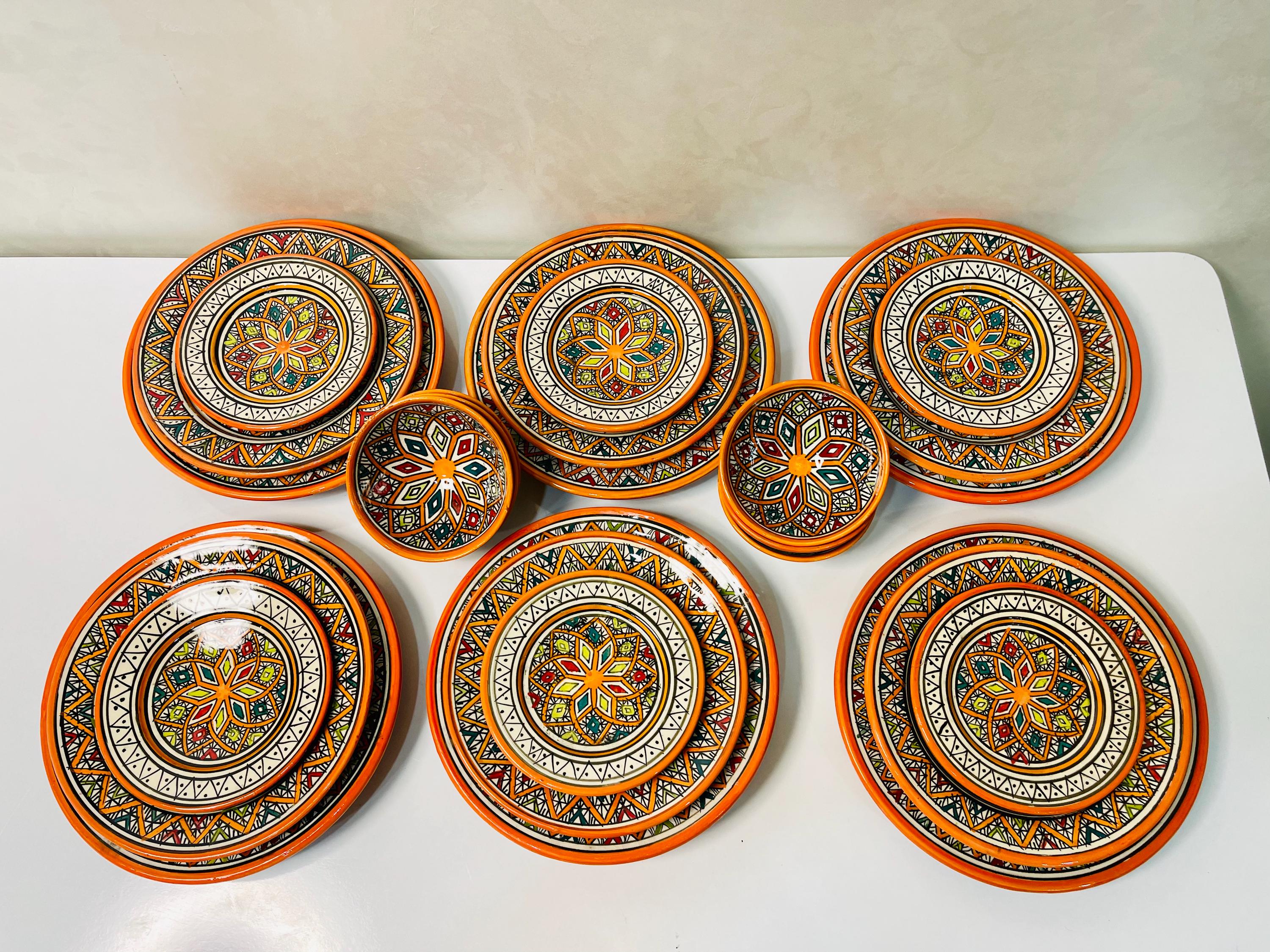 Authentic Moroccan Hand Painted Ceramic Dinnerware Set, Orange Handmade ...