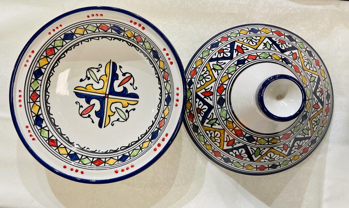 Couvercle De Tajine Marocain En Terre Cuite Peint à La Main - Orange 20 Cm