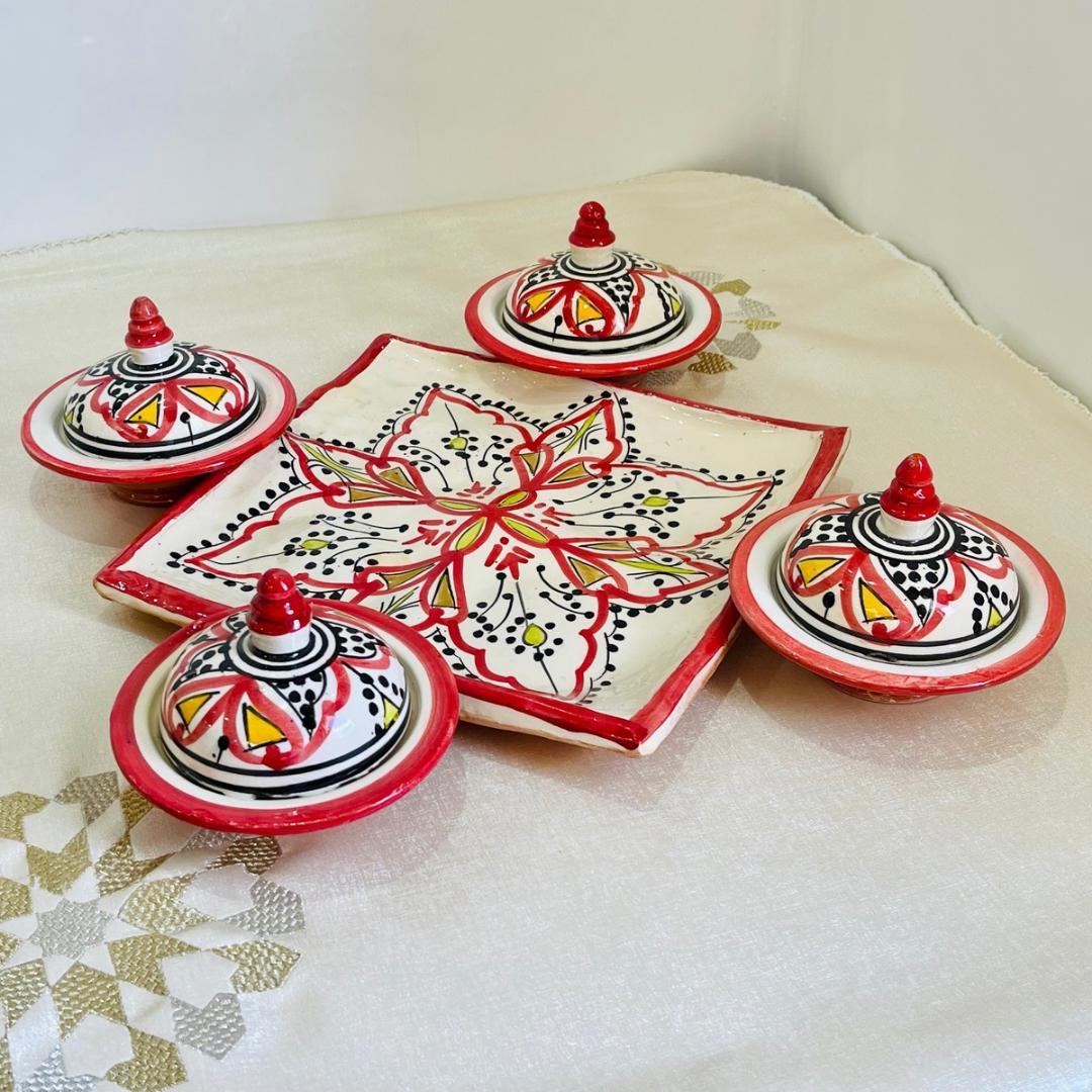 小さなモロッコのタジン鍋4個セット、プレートと無料ギフト付き