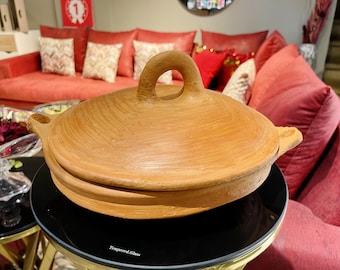 Handmade Unglazed Moroccan Tagine | 11" Ceramic Clay Cookware