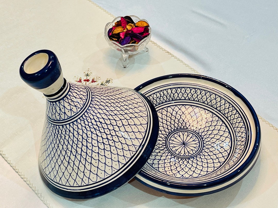 Moroccan Ceramic Tagine for Cooking and Serving, Handmade and Hand