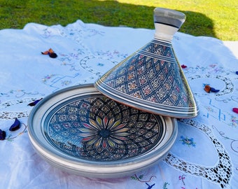 Tajín de cerámica marroquí / Tajine pintado a mano, utensilios de cocina tradicionales
