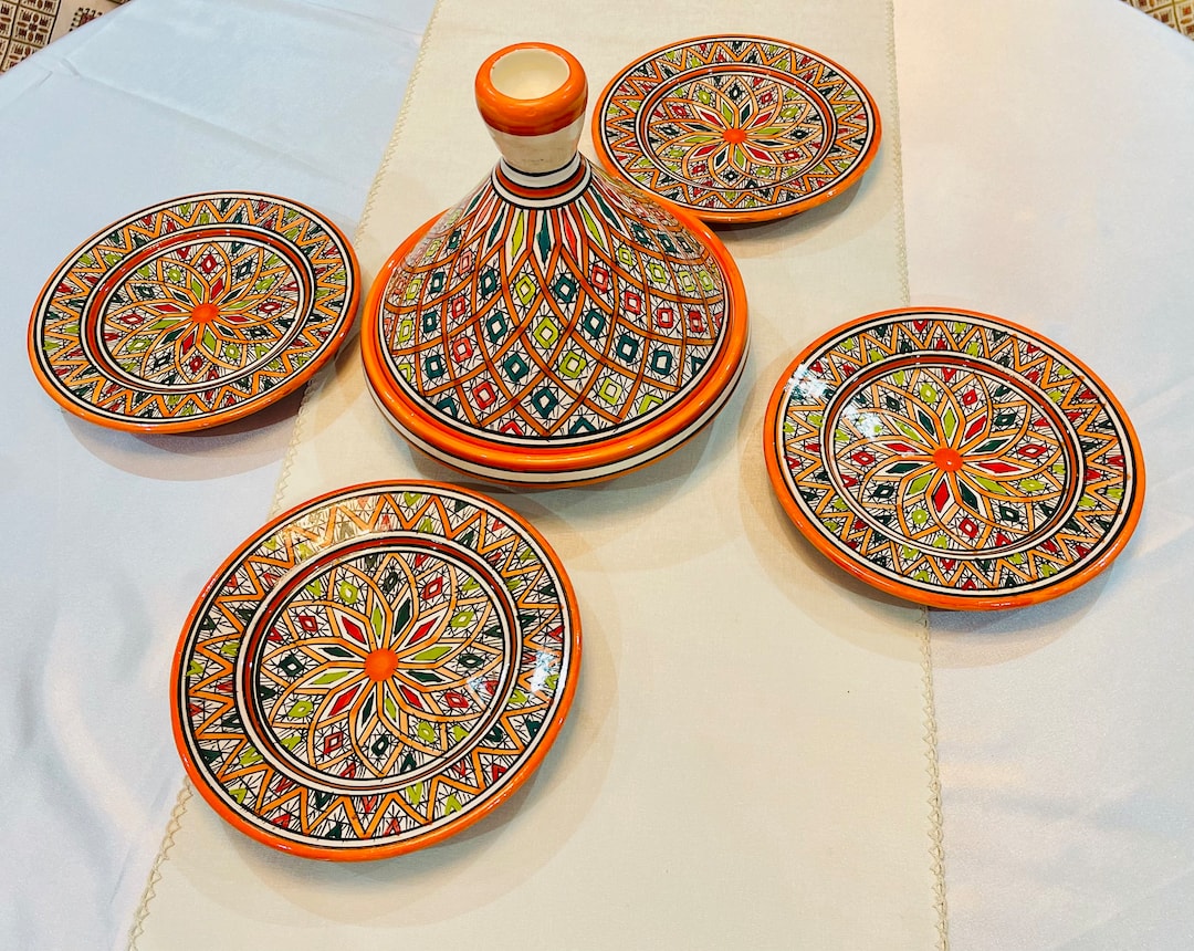 Tajine Dish Moroccan, Ceramic Handmade Hand-painted Authentic Tableware ...