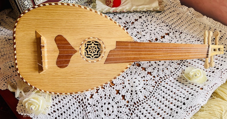 Small Lute Music oud instrument strings tunes, Musical Instrument HandCrafted, Handmade Arabic Oud, Pro Cow Horn Oud image 4