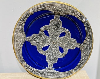 14インチ手描きオリジナルセラミックプレート、陶器プレート、ホーム