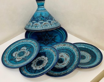 Set of Tagine and Plate Collection, Handmade Plates &Dining Essentials, Handcrafted Ceramic Tagine, Unique Plates, Tableware, Moroccan Flair