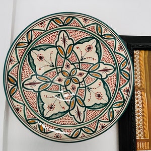 14&quot;Handmade Moroccan Plate, Hand-painted Pottery Plate, Home and Deco, Moroccan Wall Art, Very Beautiful Moroccan Antique Decor,Large Plate