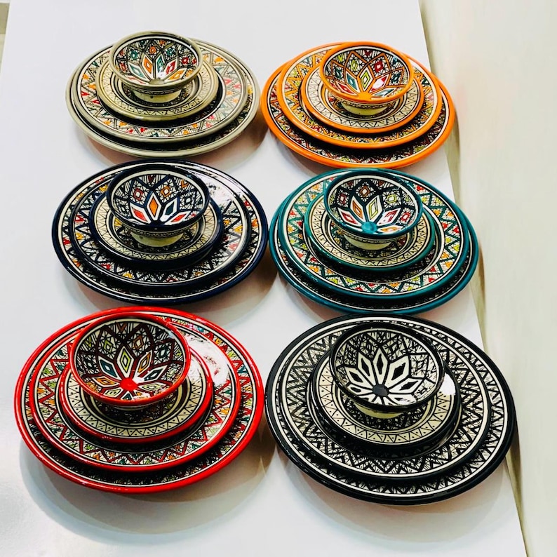 Authentic Moroccan Hand Painted Ceramic Dinnerware Set 24 Pieces ...