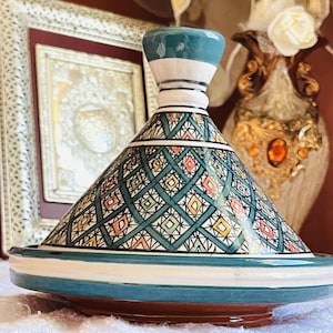 Handgjord marockansk keramiktagine | Grön & vit serveringsskål