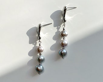 Grey Baroque Pearl Drop Dangle Earrings. Real Freshwater Pearl Earrings. Everyday Earrings. Wedding Bridal Gift. Mother's Gift.
