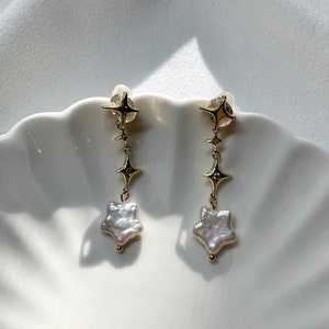 Star Pearl Earrings. Freshwater Pearl Dangle Earrings. Baroque Pearl Drop Earrings. Gift For Her. Wedding Gift.