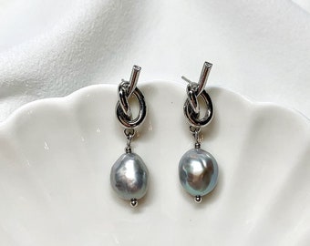 Boucles D'oreilles En Perles D'eau Douce Grises Véritable - Argent S925, Nickel-free, Cadeau Femme élégant Pour Anniversaire, Fête Des Mères