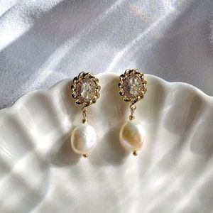 Freshwater Baroque Pearl Drop Earrings. Vintage Dangle Earrings. Everyday Earrings. Wedding Bridal Pearl Earrings. Bridesmaids Gift. image 5