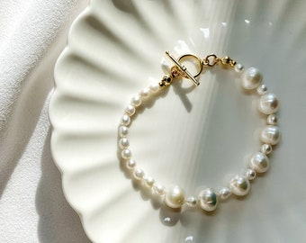 Baroque Pearl Bracelet. Irregular Freshwater Pearl Bracelet. Small Pearl Bracelet. Toggle Necklace. Wedding Gift. Bridal Gift. Gift For Her.