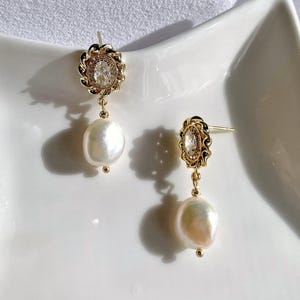 Vintage Barock Perlenohrringe | Süsswasserperle Ohrringe | Gold Zirkon Ohrstecker | Hochzeit Schmuck Geschenk für Sie
