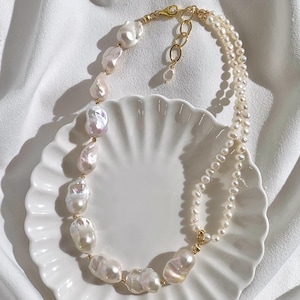 Collar grande de perlas barrocas. Collar asimétrico de perlas de agua dulce. Collar llamativo de perlas grandes. Collar de boda. Regalo de aniversario