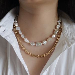 Pearl Necklace. Keshi Pearl Necklace. Ulink Chain Layering Necklace. Freshwater Pearl Necklace With Toggle. Pearl Necklace with Chain.