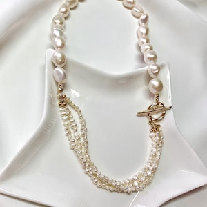 Freshwater Baroque Pearl Necklace. Small Keshi Pearl Necklace. Statement Necklace with Toggle. Gift For Her. Wedding Bridesmaid Gift.