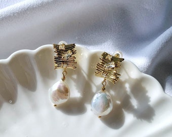 Freshwater Baroque Pearl Drop Earrings. Everyday Earrings. Wedding Bridal Gift. Bridesmaids Gift. Mother's Day Gift. Gift For Her.