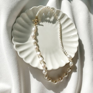 Baroque Pearl Necklace. Irregular Freshwater Pearl Necklace. Small Pearl Necklace. Toggle Necklace. Wedding Gift. Gift For Her.