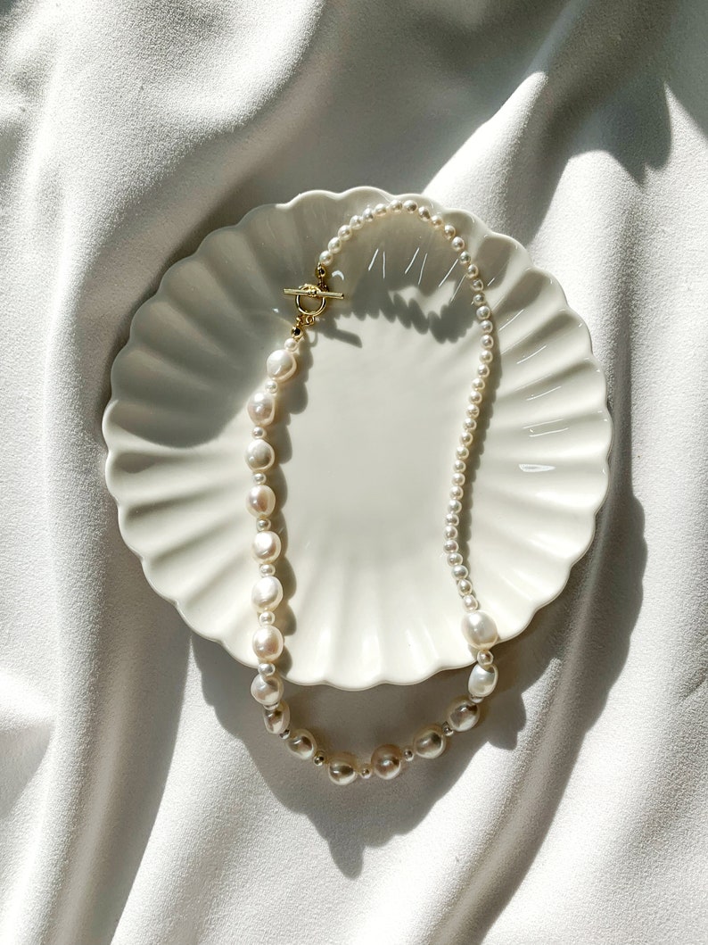 Baroque Pearl Necklace. Irregular Freshwater Pearl Necklace. Small Pearl Necklace. Toggle Necklace. Wedding Gift. Gift For Her. image 5