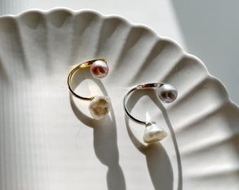 Süßwasser Doppel Keshi & Barock Perle Ring | Gold Vermeil Ring | Silber Ring | Verstellbarer offener Manschettenring | Brautschmuck Geschenk für Sie