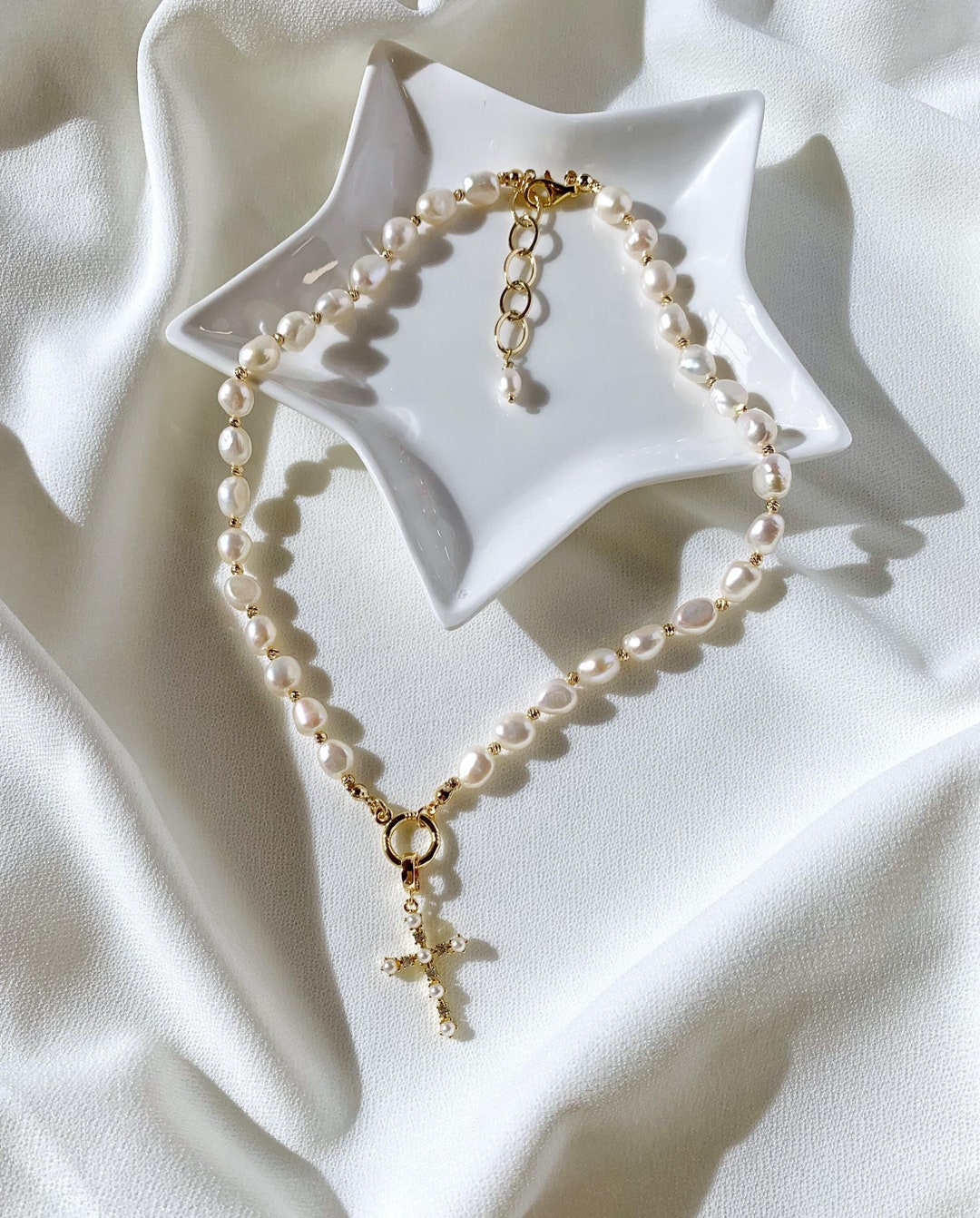 Pearl Cross Charm Necklace