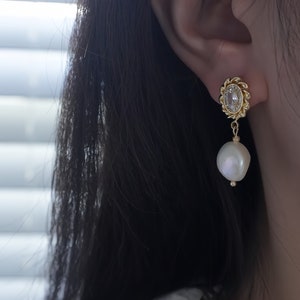 Freshwater Baroque Pearl Drop Earrings. Vintage Dangle Earrings. Everyday Earrings. Wedding Bridal Pearl Earrings. Bridesmaids Gift. image 7