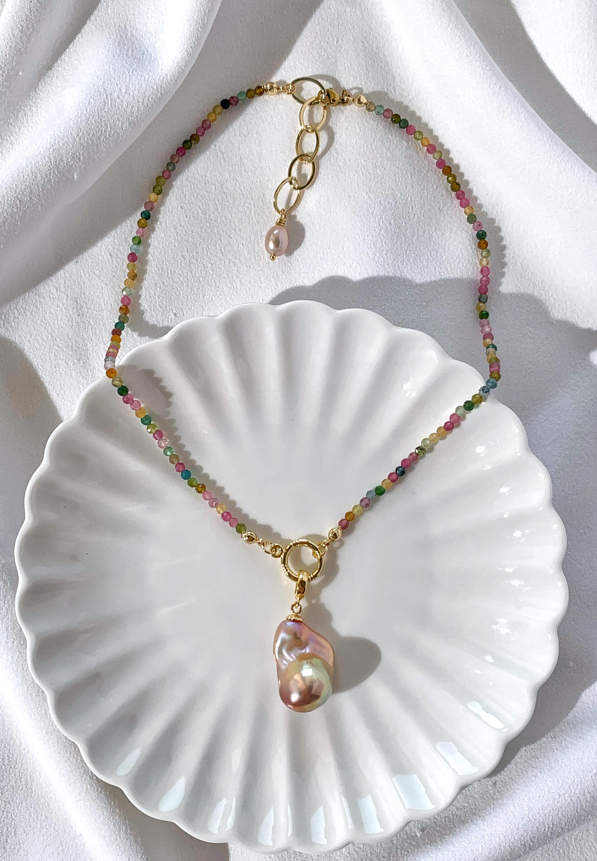 Pendentif Grande Perle Baroque Tourmaline Rose Et Citrine - Argent 925, Naturel, Rose-Mimosa