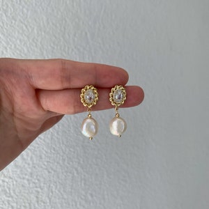 Freshwater Baroque Pearl Drop Earrings. Vintage Dangle Earrings. Everyday Earrings. Wedding Bridal Pearl Earrings. Bridesmaids Gift. image 8