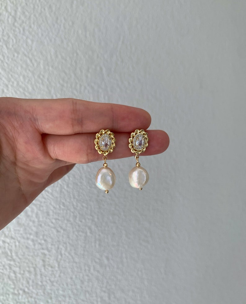 Freshwater Baroque Pearl Drop Earrings. Vintage Dangle Earrings. Everyday Earrings. Wedding Bridal Pearl Earrings. Bridesmaids Gift. image 8