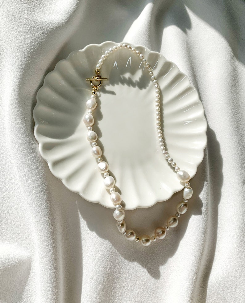 Baroque Pearl Necklace. Irregular Freshwater Pearl Necklace. Small Pearl Necklace. Toggle Necklace. Wedding Gift. Gift For Her. image 1