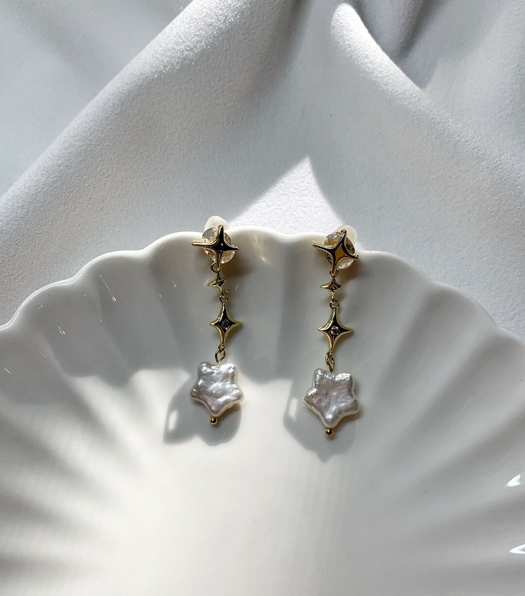 Star Pearl Earrings. Freshwater Pearl Dangle Earrings. Baroque Pearl ...