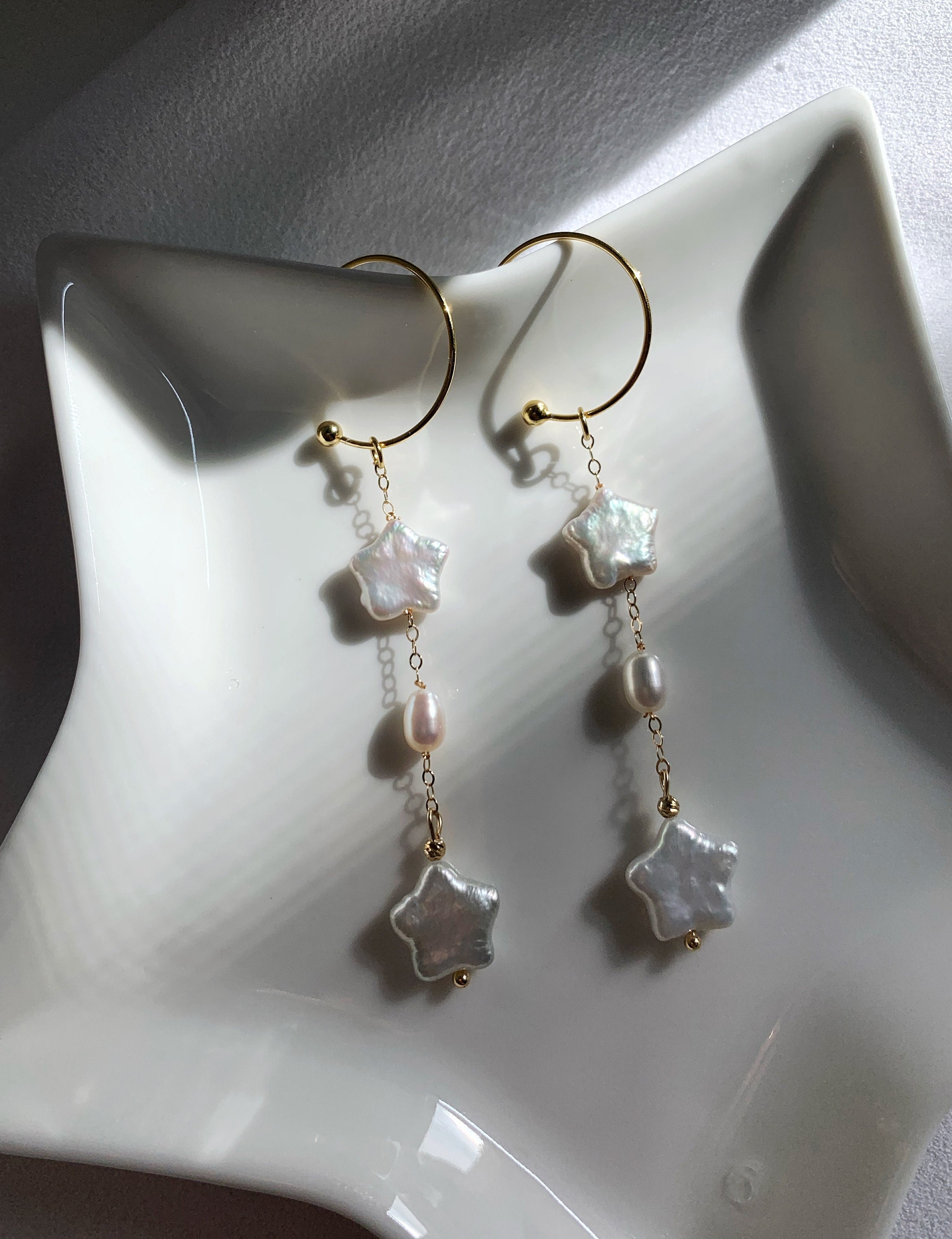 White Star Pearl Drop Earrings