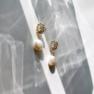Freshwater Baroque Pearl Drop Earrings. Vintage Dangle Earrings. Everyday Earrings. Wedding Bridal Pearl Earrings. Bridesmaids Gift. image 9
